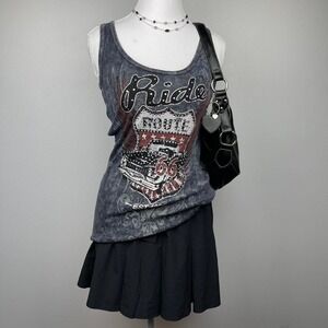 Y2K Grunge Studded Biker Tank in Dark‎ Grey Embellished Women's Size Medium